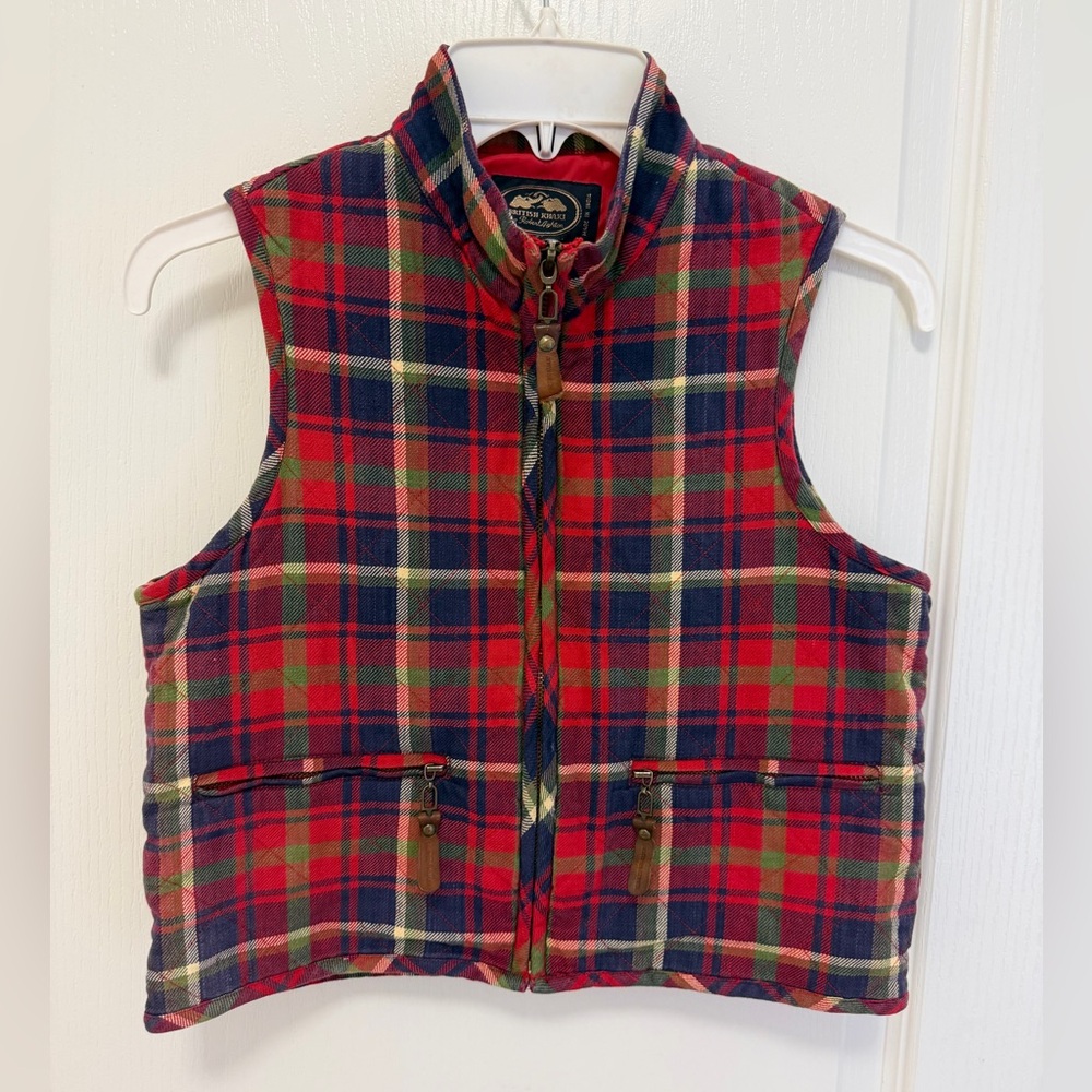 British Khaki Kids Plaid Quilted Zip Vest Size 5